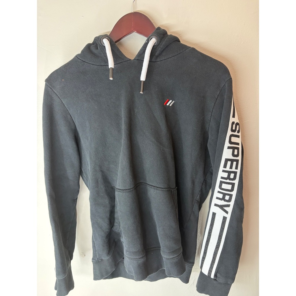Superdry Coral Design Black Logo Tape Hoodie Sweatshirt Women US 12 UK 16 EU 44